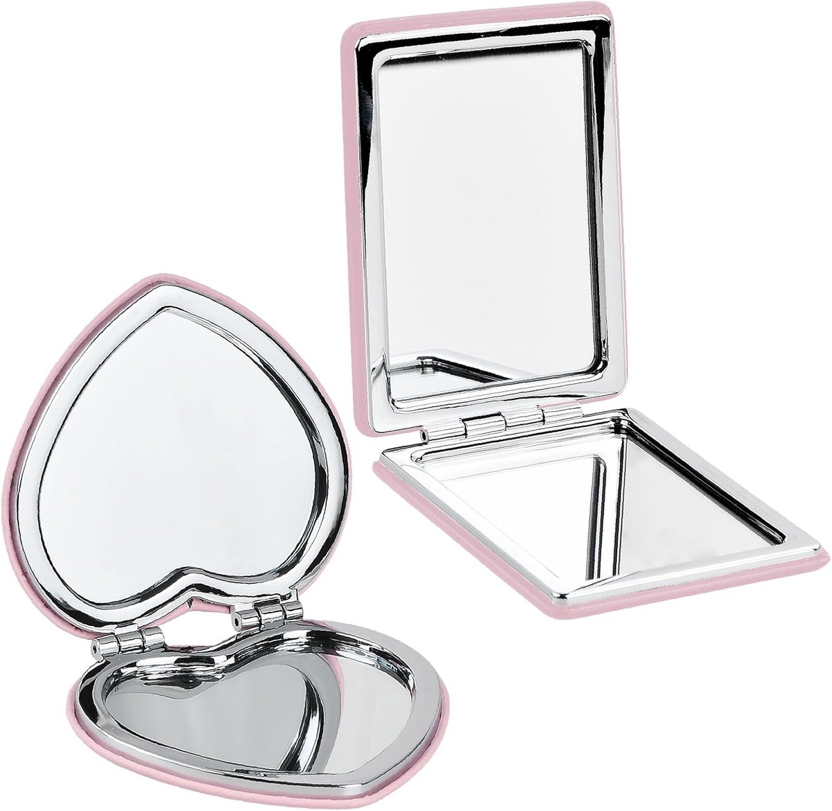 zakspiegel met vergroting en normaal, draagbaar, opvouwbaar, met magneetsluiting, voor make-up en tas (2 roze)
