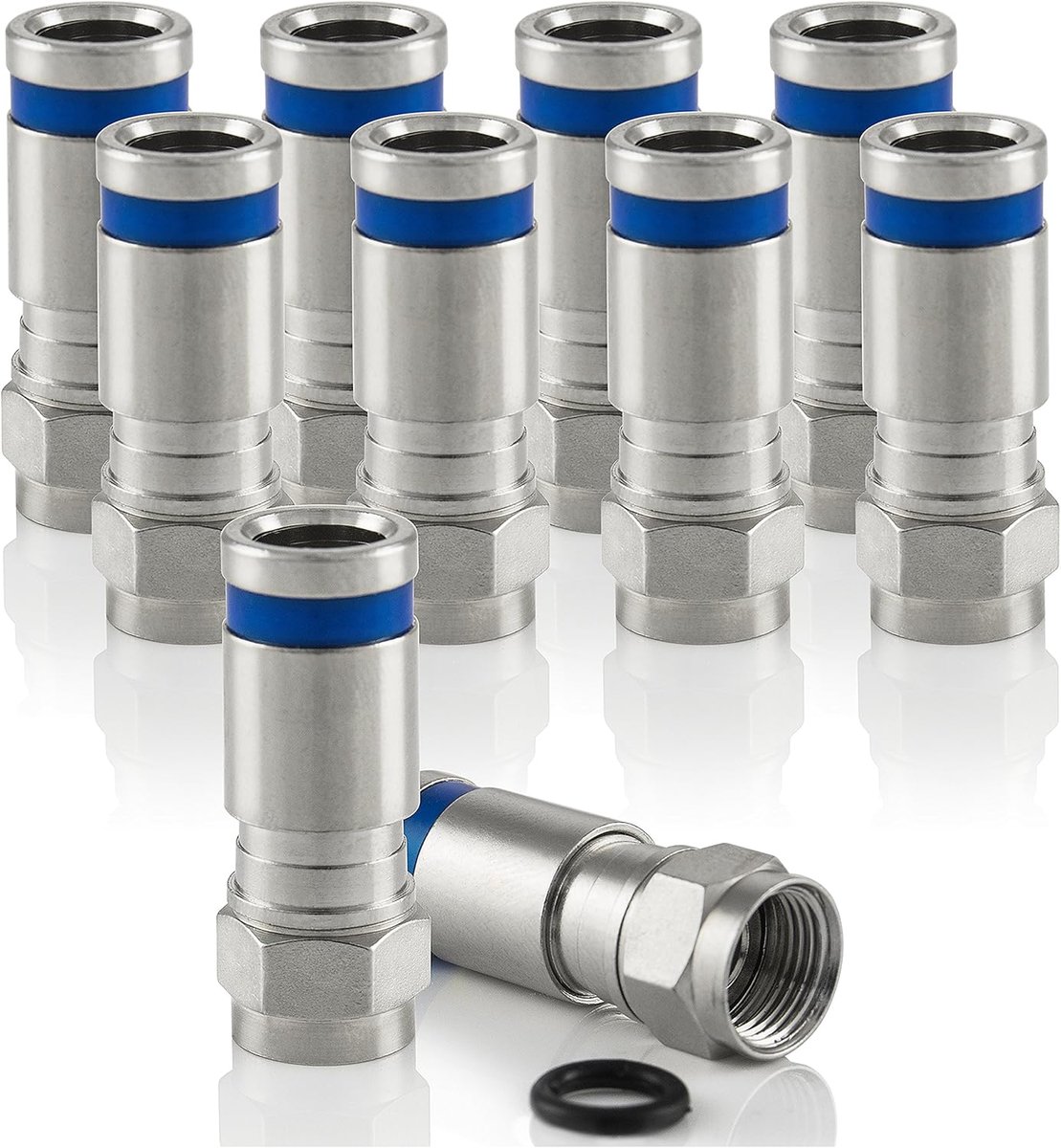 Image of 10x SAT F-Quick Koppelstuk, F-compressie Connector voor Coaxkabel, Antennekabel, Satellietkabel tot 7,5mm, Weerbestendig, Zilver