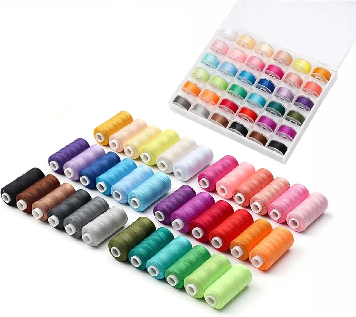 Naaigaren set 36 kleuren, scheurvast garen allesnaaier voor naaimachine, incl. spoelbox met onderdraad, naaimachinengaren van polyester