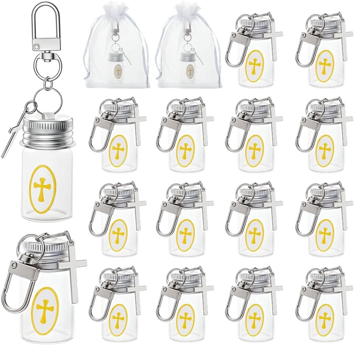 32 Pack Glazen Heilige Water Fles Sleutelhanger met Kruis 7ml Water Container Lege Glazen Fles Sleutelhanger Lege Heilige Container Glazen Wensflessen Decoratieve Flessen voor Bruiloft Feest