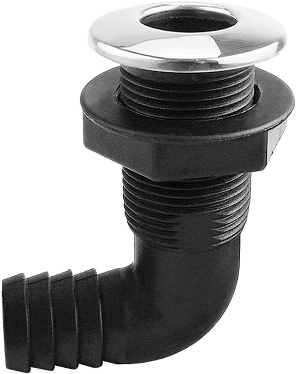 90 Graad 3/4'' Marine Nylon Thru Scheepsromp Aansluiting, Zwart Dek Vloer Afvoer Spuit met Roestvrijstalen Afdekking, Slang Pijp Elleboog Bilge Pomp Afvoer Thru Scheepsromp Aansluiting