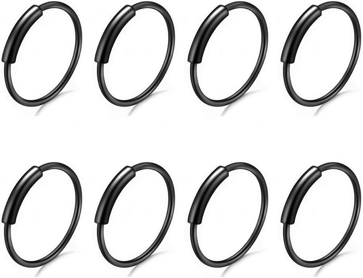 Ringenset van hypoallergeen roestvrij staal, septum-ring, gesegmenteerde en opvouwbare neusring, 8 mm, lichaamspiercing voor neus, lip, uniseks, zwart
