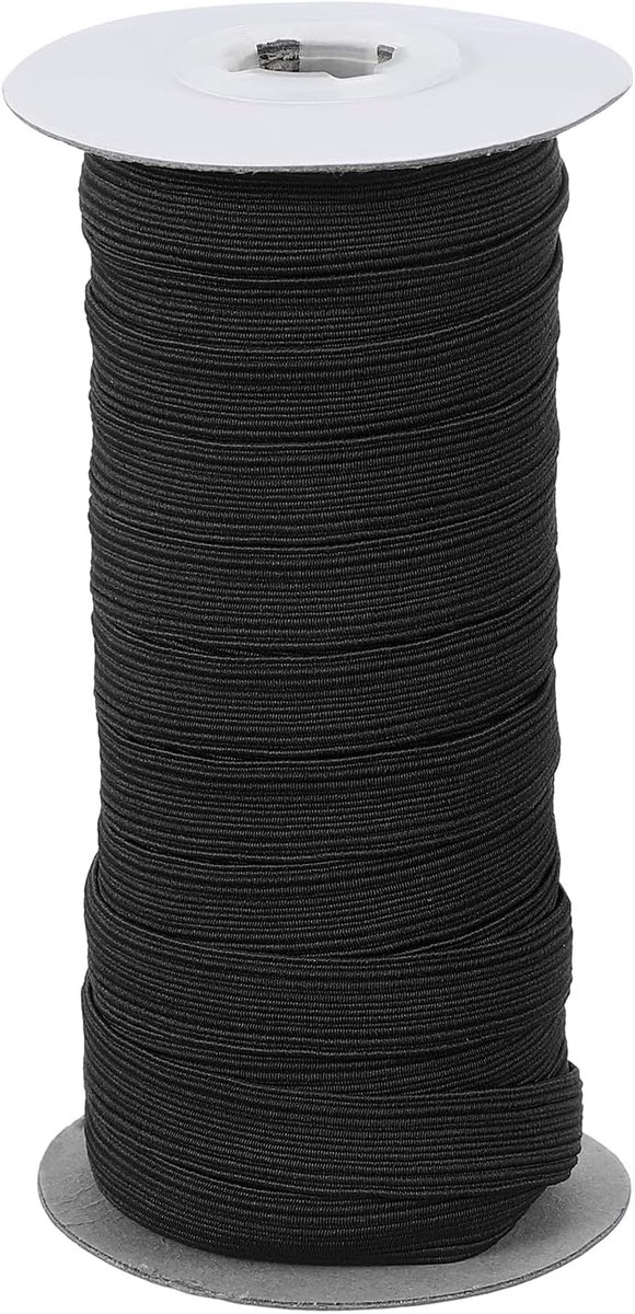 Elastische banden, 12 mm x 18 meter, polyester plat elastisch koord, stretchband voor naaien, knutselen, doe-het-zelf, zwart