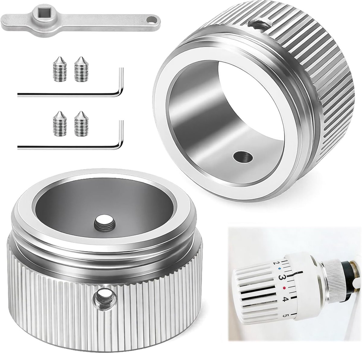 Verwarmingsventieladapter van messing vernikkeld, M30 x 15 radiatorthermostaatadapter voor RA/RAV/RAVL ventielen, thermostaatadapter met zeskantsleutel voor Danfoss radiatorventielen, 2 stuks