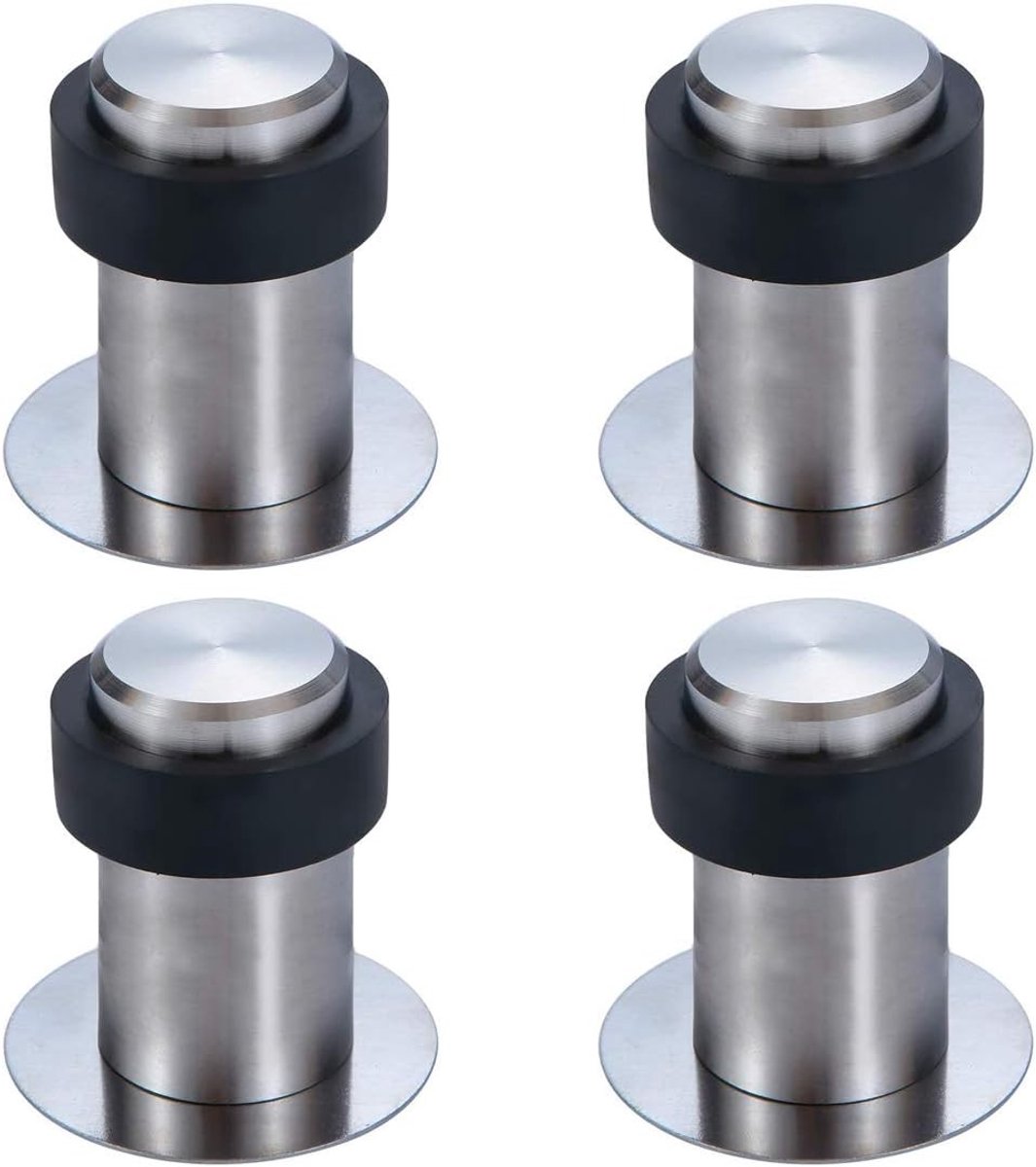 Deurstopper - Roestvrij Staal - 6 cm - Zelfklevende Cilindrische Stopper met Rubberen Bufferring - Voor Thuisgebruik