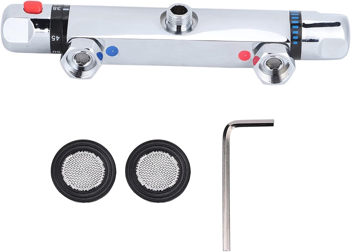 Douchekraan met thermostaat, chroom mengkraan douche met 38 °C veiligheidsknop, douchethermostaat opbouw, van messing chroom, voor thuis badkameraccessoires