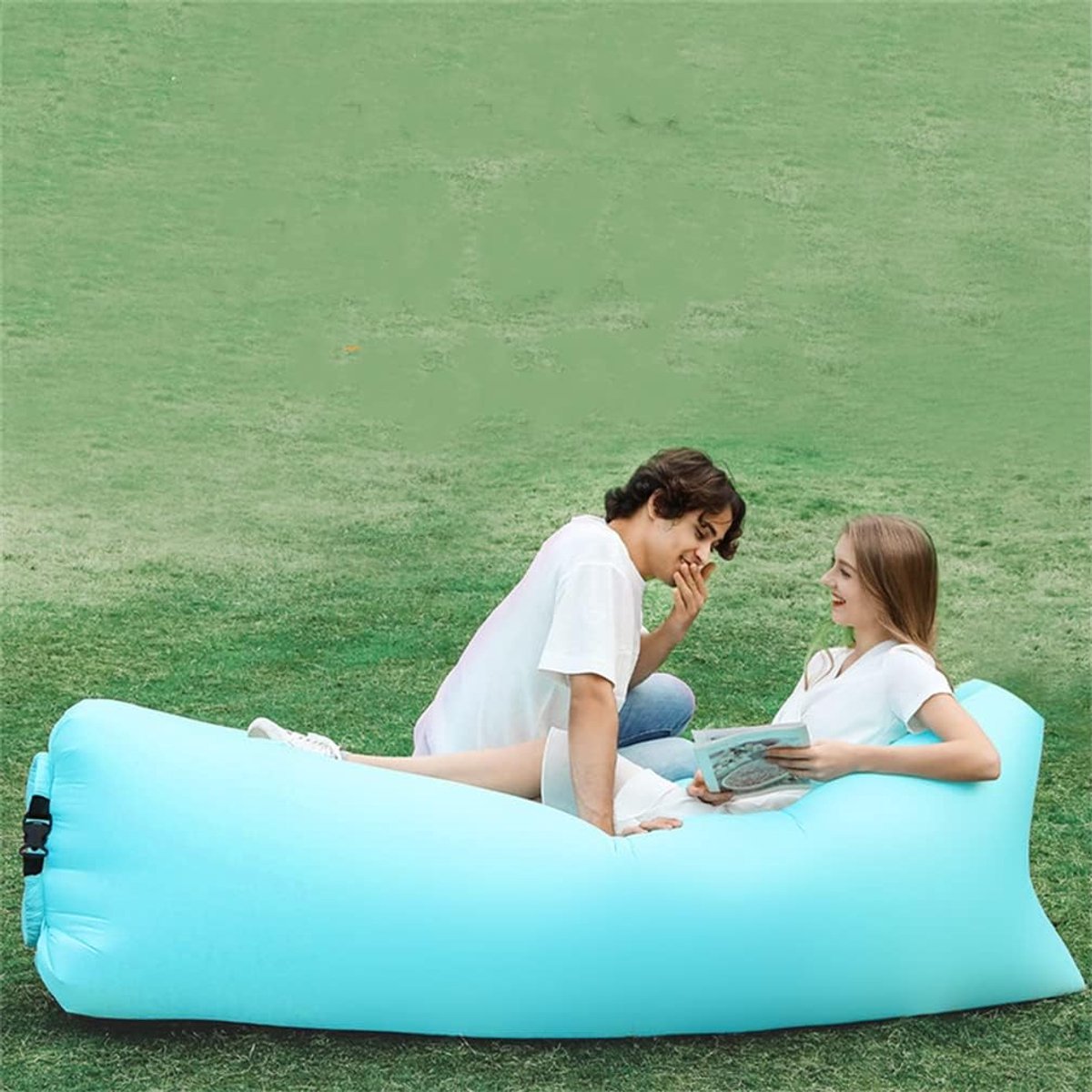 Luzy Lounger Opblaasbare sofa, met draagbaar pakket, voor camping, strand, park, strand, lichtblauw