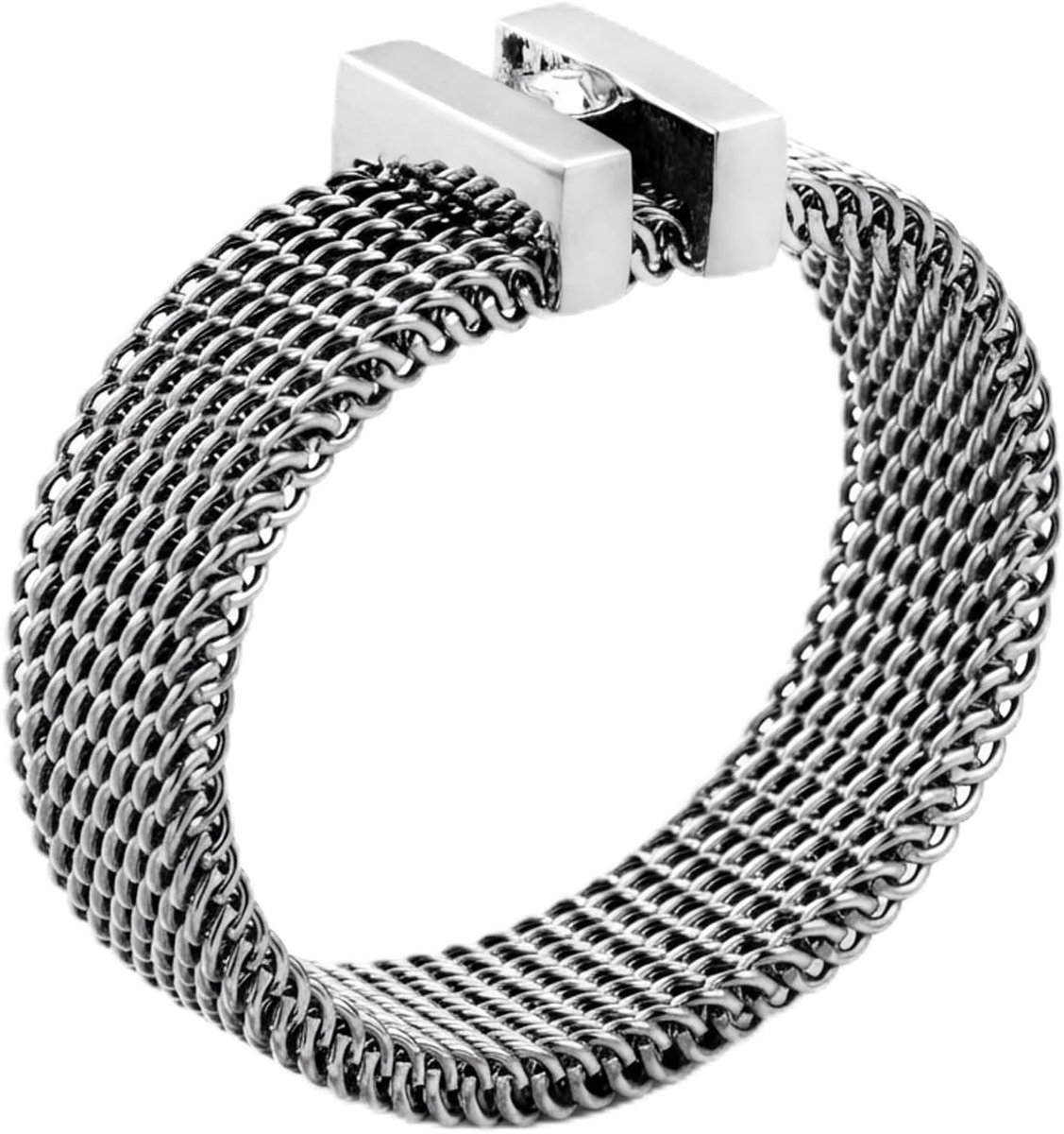 meditoys · Ring van roestvrij staal voor dames · roestvrijstalen mesh-ring met een kristalsteen · breedte 5 mm