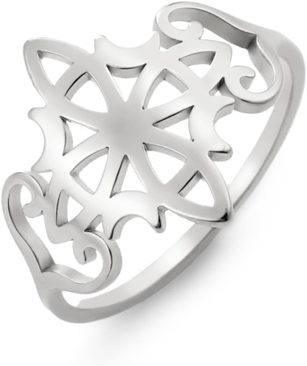 kkjoy Heksen knoop ring roestvrij staal vier manen magische knoop Heidense Wicca symbolen ring Keltische knoop hekserij amulet voor vrouwen charmante dames