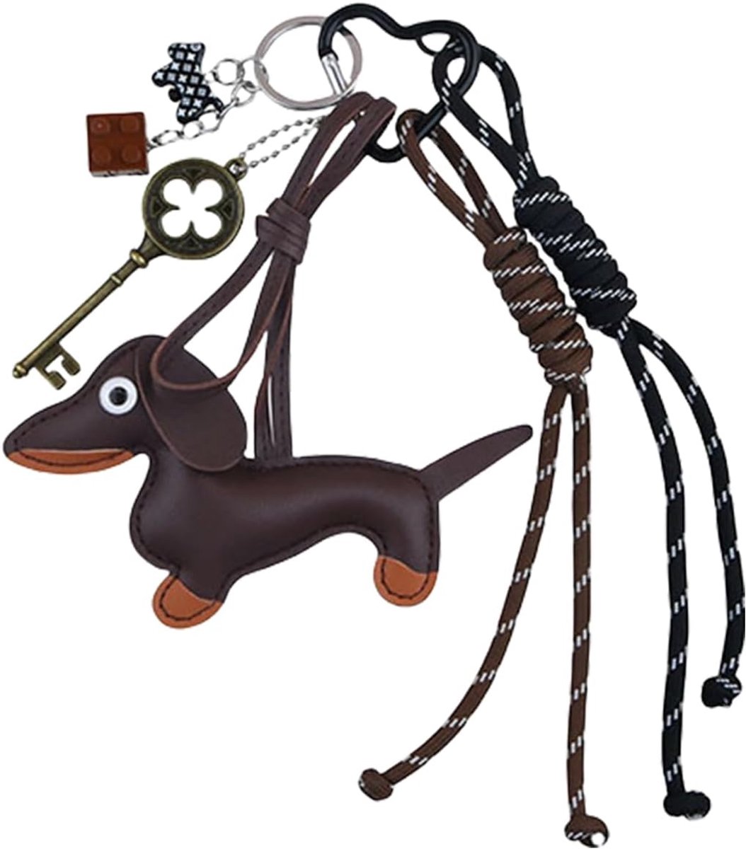 Sleutelhanger met teckel van kunstleer, mooie Y2K damesportemonnee, sleutelhanger voor verjaardag, esthetische accessoires voor rugzak en auto