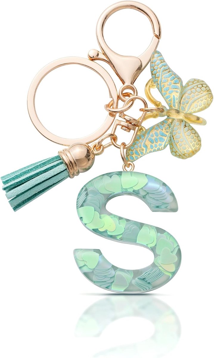 Sleutelhanger letter meisjes sleutelhanger met beginletters hanger sleutel letter sleutelhanger voor vrouwen dames, groen, S