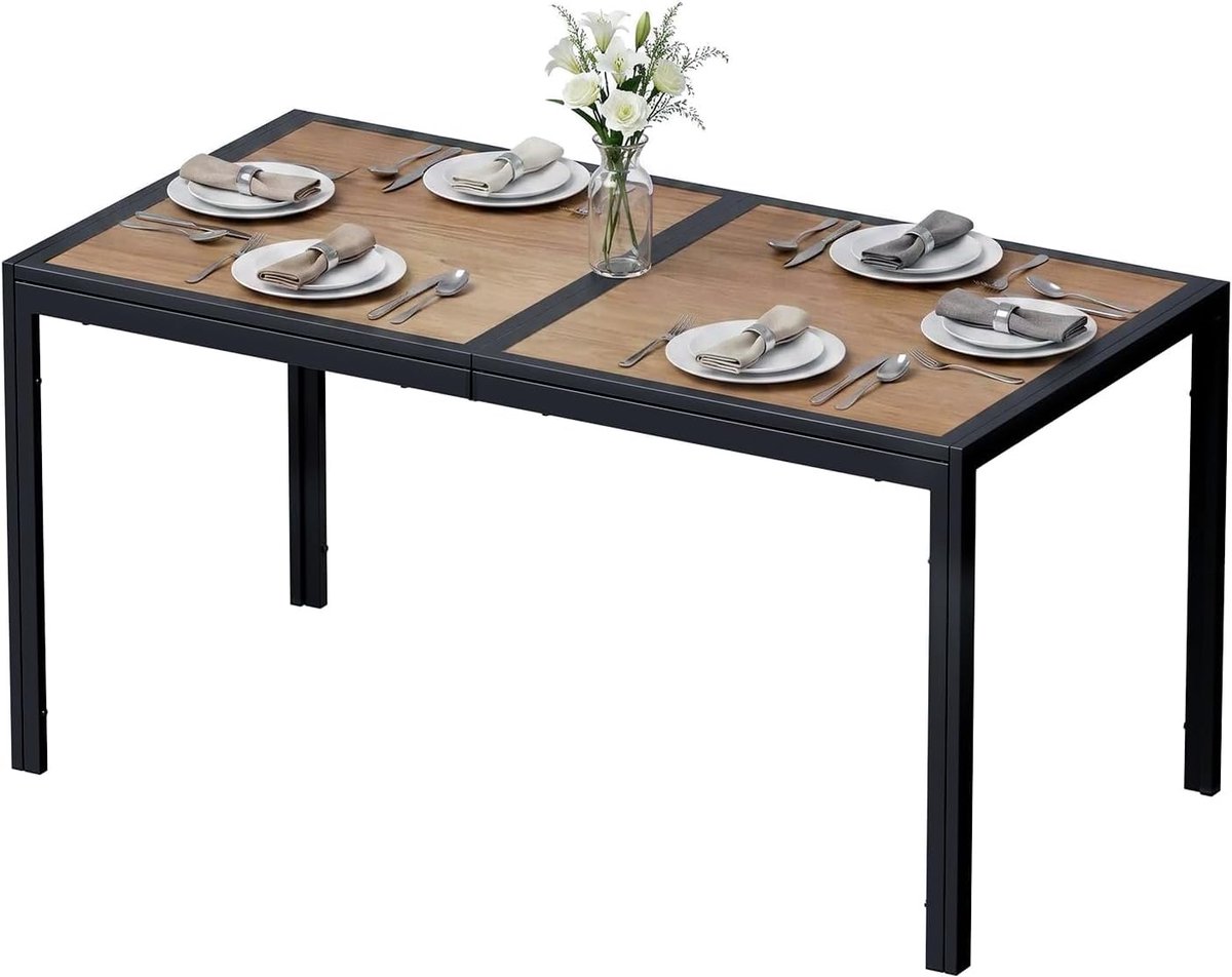 Grote tuintafel, 150 x 80 x 72 cm, balkontafel, rechthoekige terrastafel met metalen frame, antislip eettafel, voor 6 personen, zwart