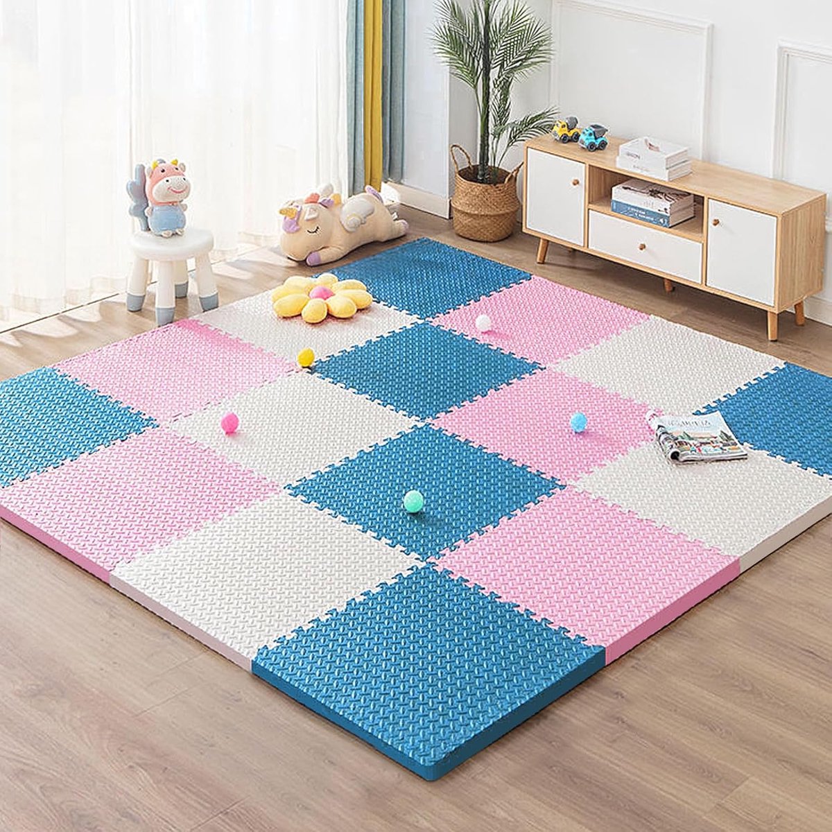 Puzzelmat, kruipmat voor baby's, 16 delen, speeltapijt, vloerbeschermingsmat, kindertapijt, speelmat, waterdicht, afwasbaar, fitnessmat, yogamat, 30 x 30 x 1 cm