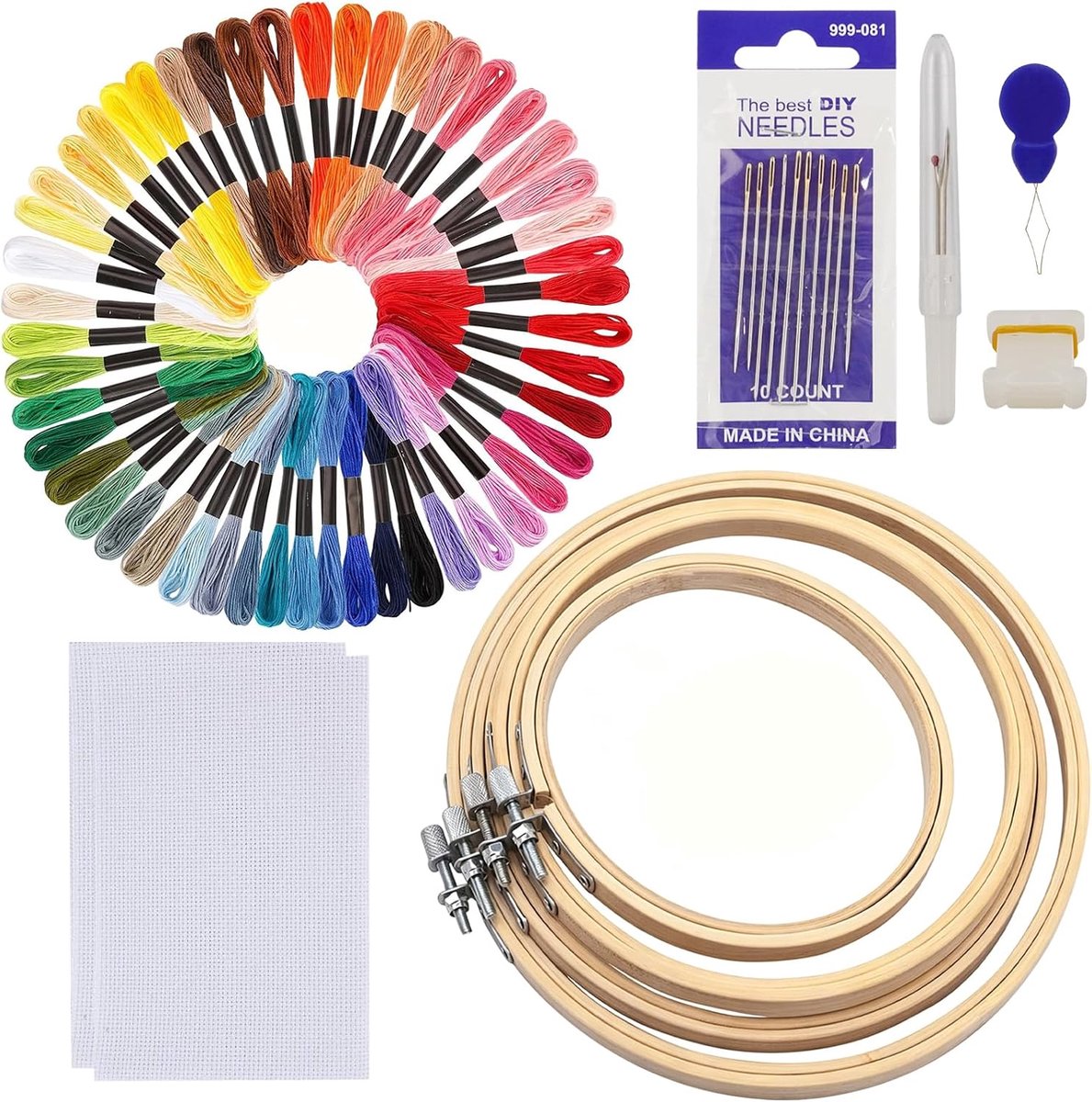 76-delige kruissteekset, meerkleurig, kunstset met naalden, 50 kleuren, borduurgaren van polyester, draagbaar, voor knutselaccessoires