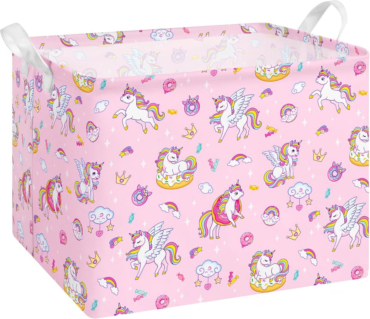 opbergmand met handvat, waterdicht, rechthoekig, kleding, speelgoed, kinderen, opbergmand voor meisjes en jongens, 40 x 30 x 30 cm (eenhoorn)