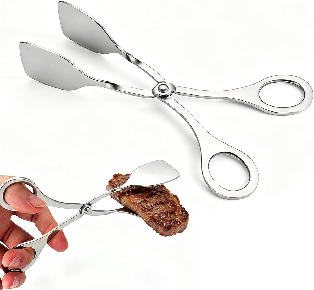 gebakttang, keukentang, roestvrij staal, met schaargrepen, 17,8 cm, roestvrij staal, party, catering, eten, serveertang, taarttang, grijper, broodklem, schaartang, keukentang (1 stuk)