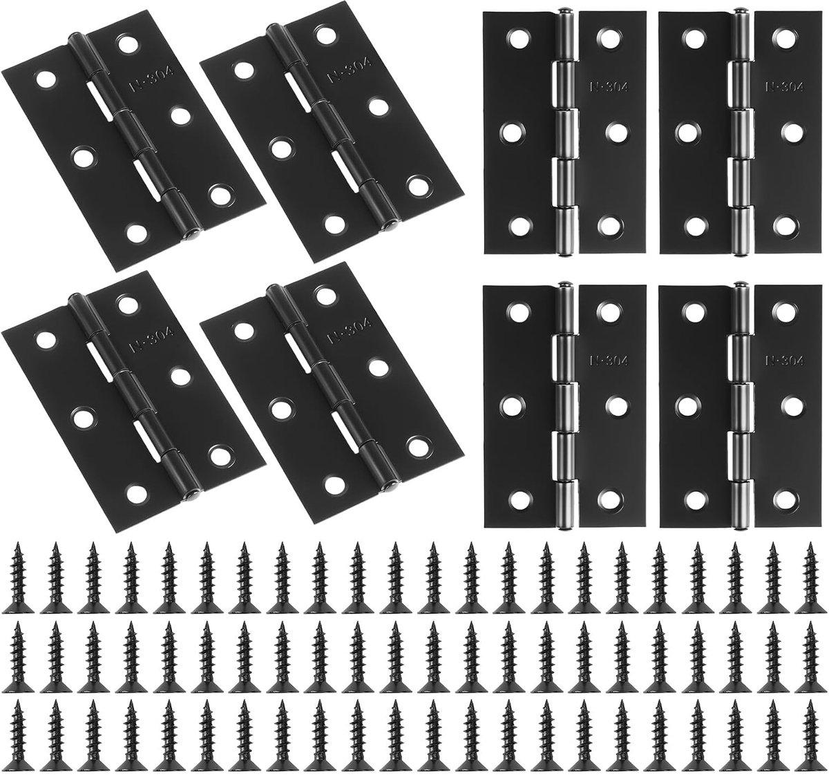 Scharnieren, inklapbaar, 75 x 50 x 1 mm, 8 stuks, zwart, roestvrij staal, voor deuren, ramen, kasten, 270 graden scharnieren, zware belasting, deurscharnieren met 60 stuks schroeven