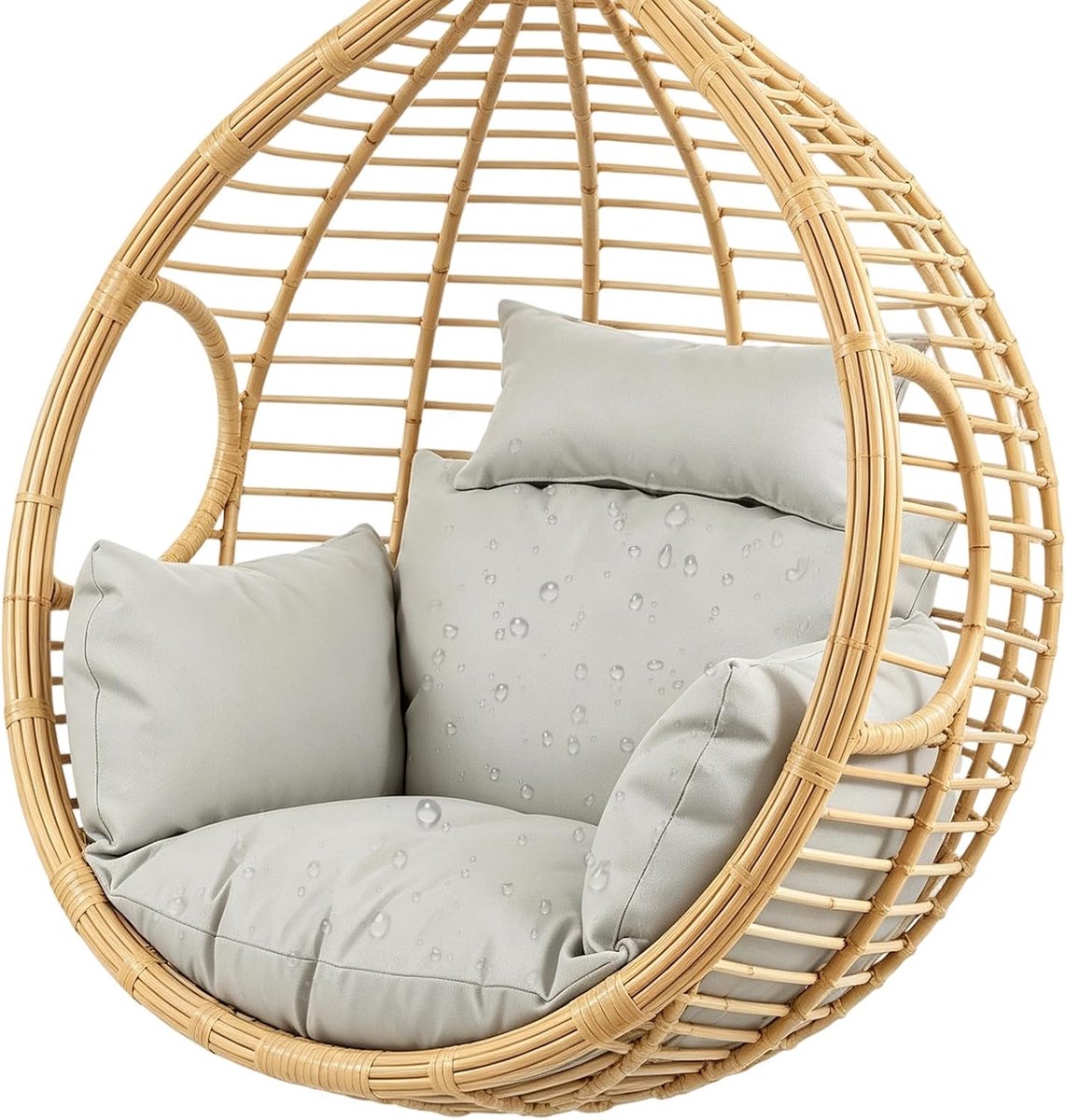 Kussen voor hangstoel, schommelstoel, outdoor, modern, tuinkussen met hoofdsteun, polyester zitkussen, zacht, waterdicht, vervangend kussen voor rotan hangstoel (lichtgrijs)