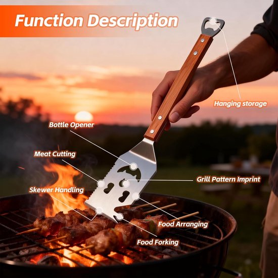 7-in-1 barbecue-spatel, roestvrij stalen grillspatel, multifunctionele grillspatel, cadeau voor grillfans, barbecuegereedschap, barbecuegeschenken voor mannen, barbecue-accessoires, camping — afbeelding 2