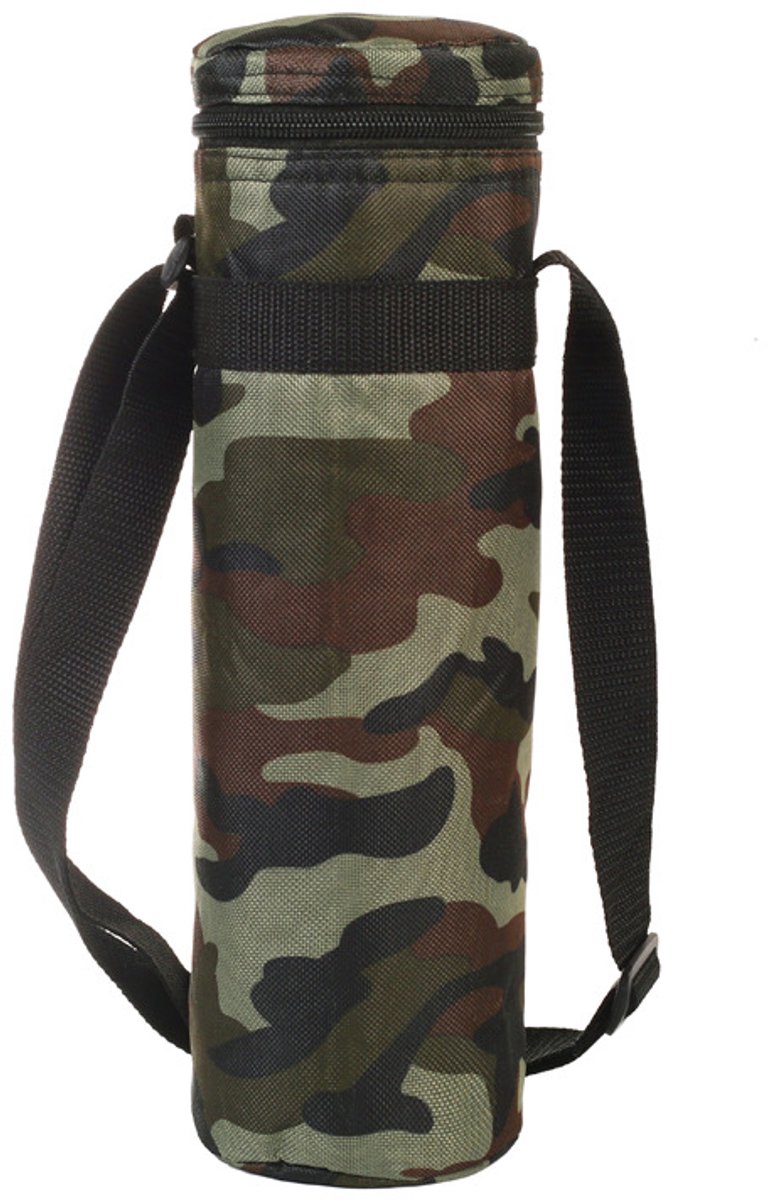 Deze ruime waterfleshouder is perfect voor geïsoleerde babyflesjes en heeft een verstelbare schouderband, waardoor hij ideaal is voor op reis en het opbergen van waterflessen. Inhoud: 1,5 liter; ritssluiting met camouflageprint