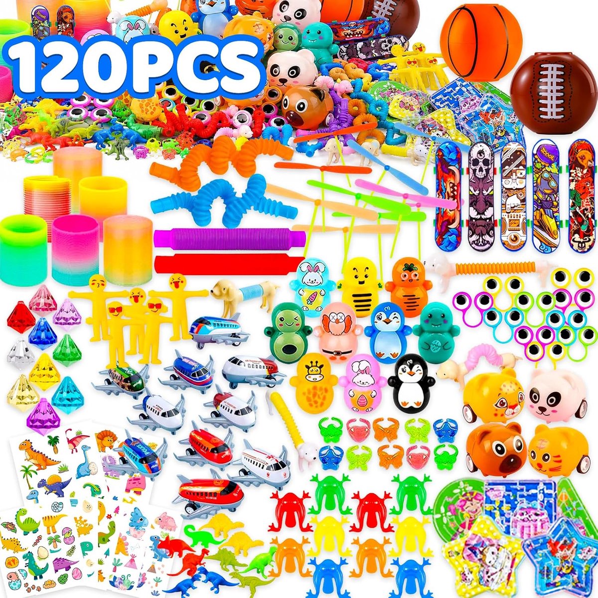 120 stuks Feestzakvullers voor kinderen, feestartikelen speelgoedassortiment, prijzendoosvullers voor leraren, geluksduikprijzen in de klas, goodiebag en pinata-vullers voor verjaardagscadeaus voor