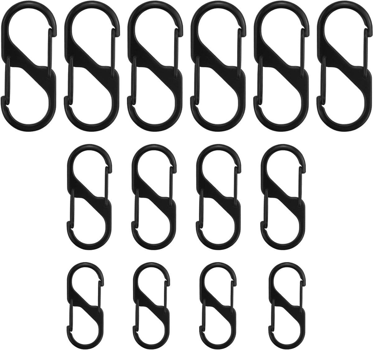 14 stuks S-vormige karabijnhaken voor ritssluiting, kleine veer, voor outdoor, wandelen, vissen, kamperen, zwart
