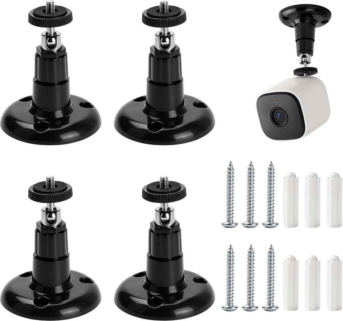 4 x wandhouders voor ringcamera's (zwart) | 360° draaibare ringhouder voor Ring Stick Up Cam 1/4 inch schroefdraad voor binnen en buiten