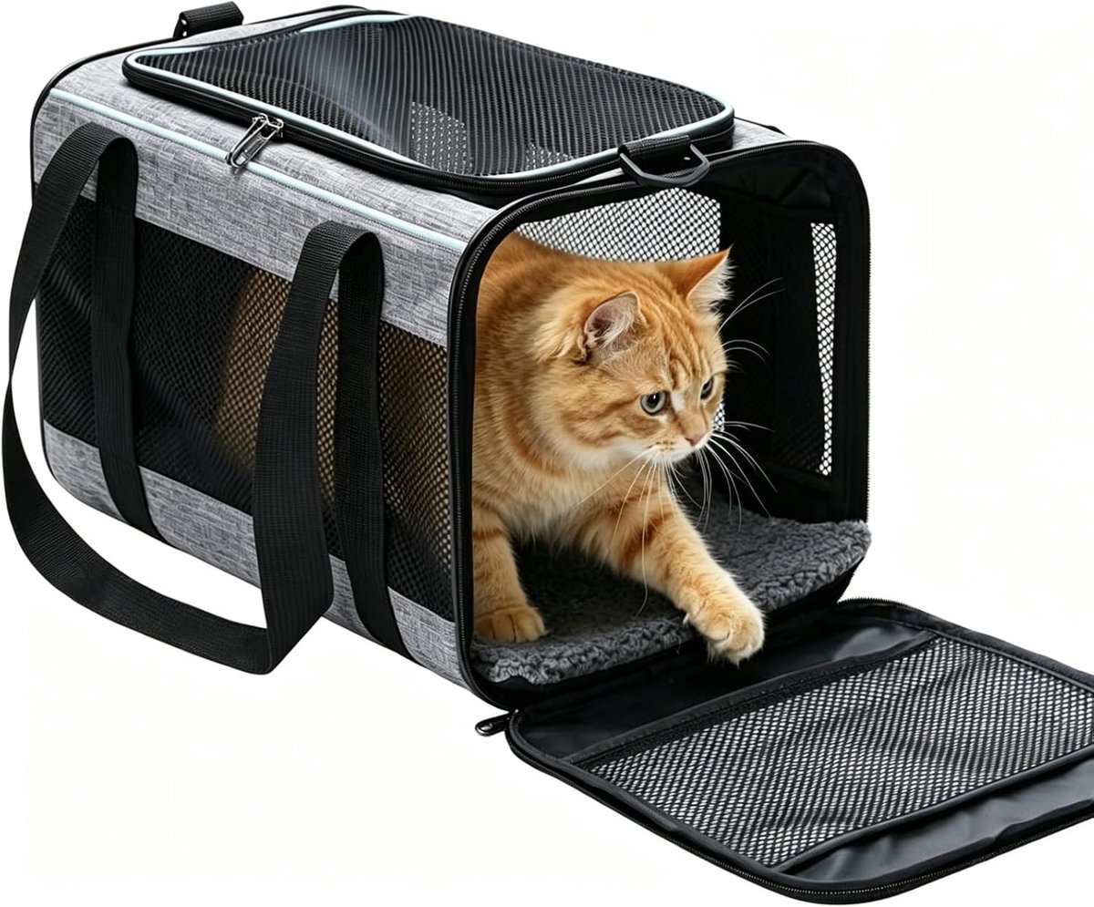 Kat – Opvouwbaar, Ademend, Vliegtuig & Trein Goedgekeurd | Transporttas voor Katten Opvouwbaar, Ademend, 360° Zicht, Vliegtuig Trein Goedgekeurd, met Verstelbare Schouderriem, 7,7 kg