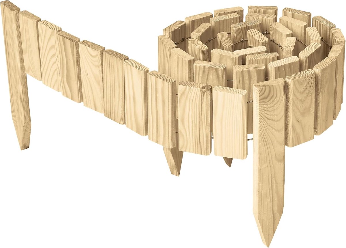 Flexibele Houten Rollborder – Tuinafscheiding, Borderrand, Houten Tuinrand Voor Bloemperken, Moestuin, Tuinpaden, Sierafboording – Weerbestendig GD-0149 (200 x 10 cm, Naturel)