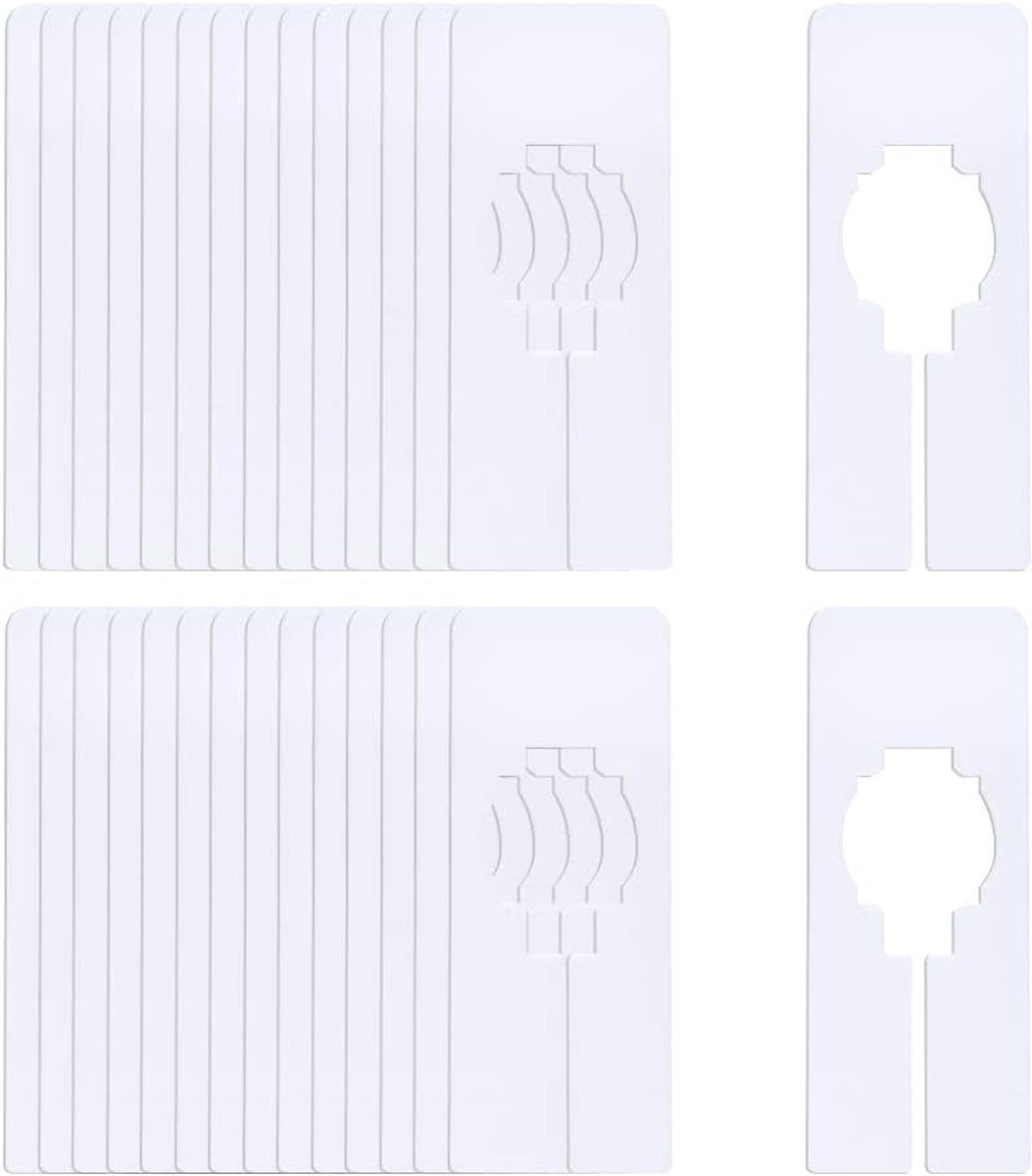 30 stuks witte rechthoekige kledingrek maatverdelers, rechthoekige lege kastverdelers om op te hangen, lege hangerscheider, kastverdelers voor kledingrek (wit)