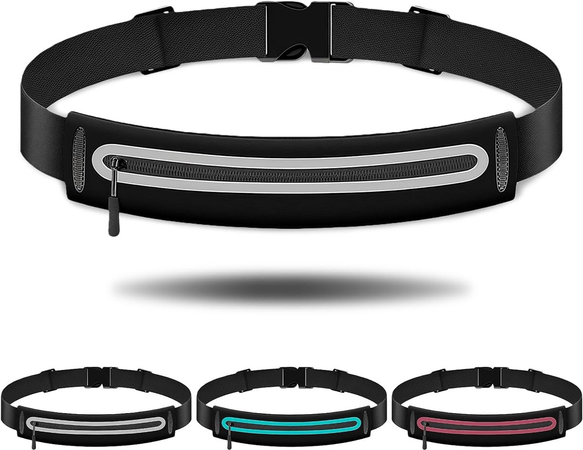 Loopgordel heuptas voor mobiele telefoon running riem met reflecterende strepen sport, grijs