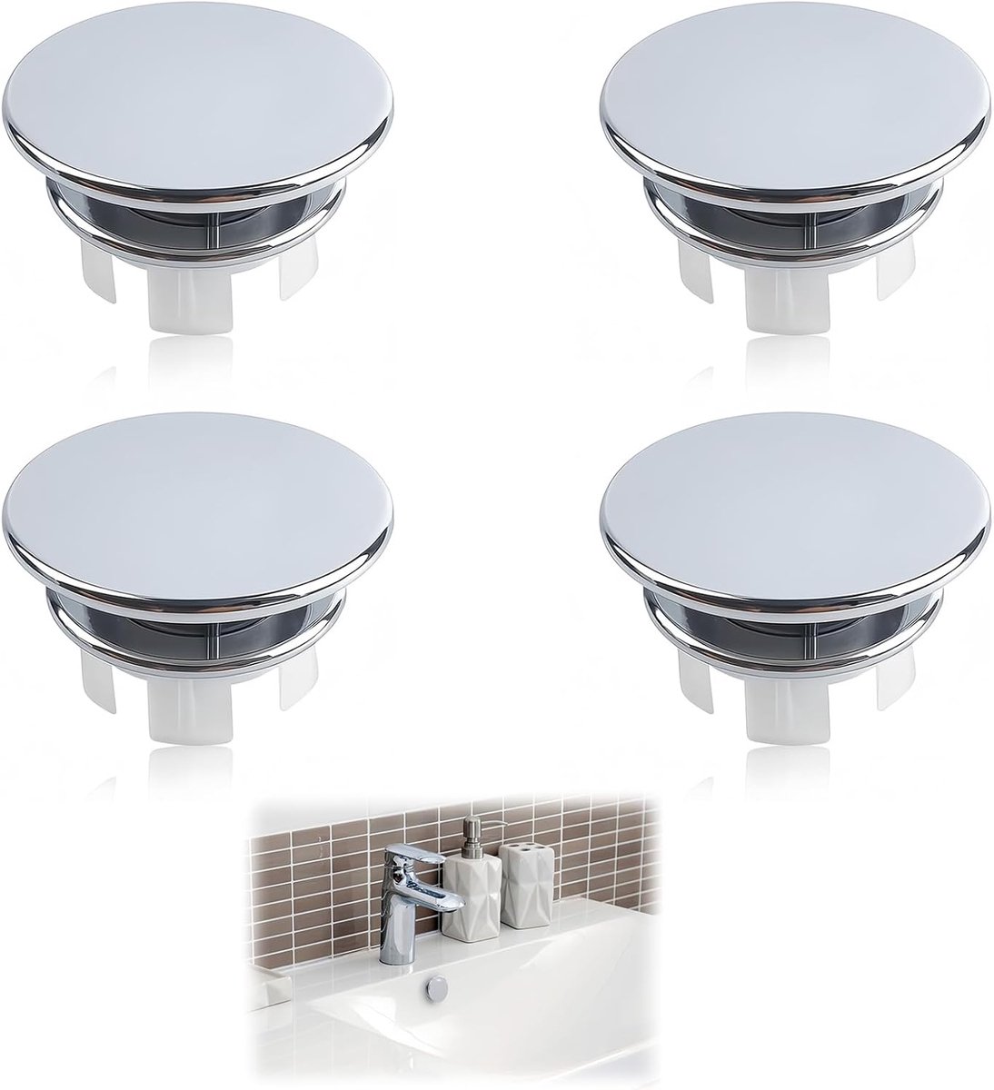 4 stuks, ronde overloopafdekking, universele overloopafdekking, 22-24 mm, voor badkamer, keuken en spoelbak