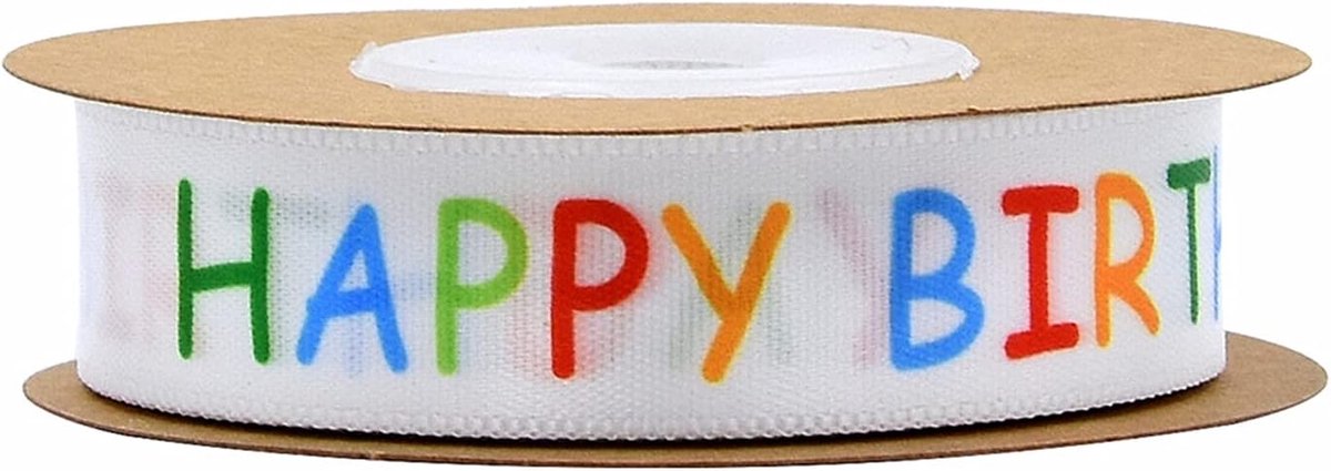 Geschenklint, Präsent Ribbons 15 mm cadeaulint satijnen lint met Happy Birthday voor cadeaupapier thuis decoratieve kaart maken handwerk scrapbooking