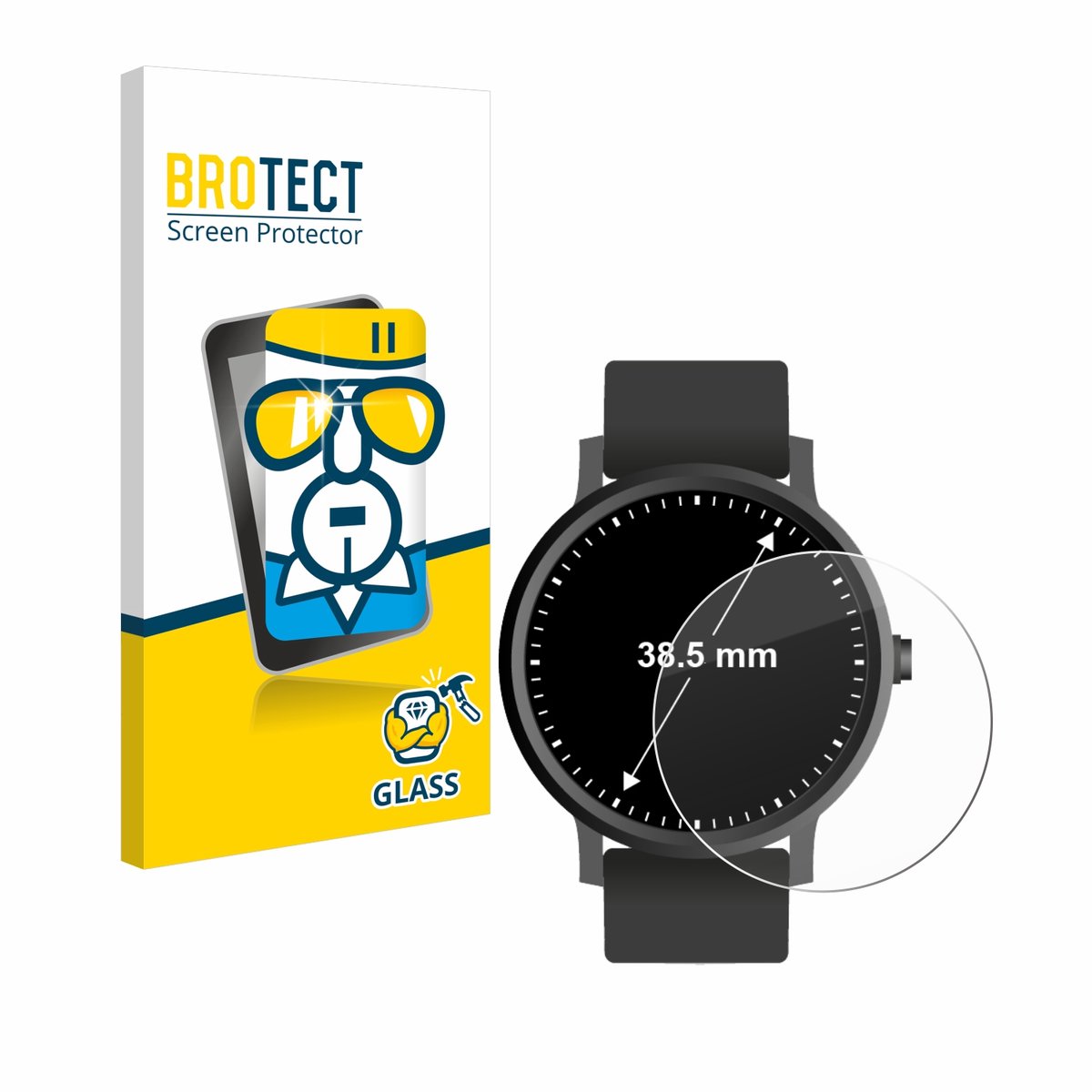 BROTECT - Glas Screenprotector voor Horloges (Rond, ø: 38.5 mm) - Gehard Beschermglas 9H