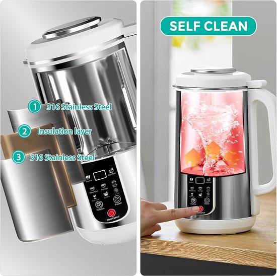 Multifunctionele Sojamelkmaker 1200 ml voor Zelfgemaakte Notenmelk, Havermout en Amandelmelk met Zelfreiniging en Vertragingstartfunctie van Merkloos — afbeelding 4