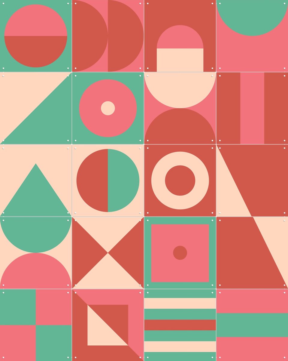 IXXI Rode Geometrische Collagebox, IXXI - 80 x 100 cm - Gratis ophangtool - Grote wanddecoratie en posters - Speels, Digitale Kunst, Kleurrijk