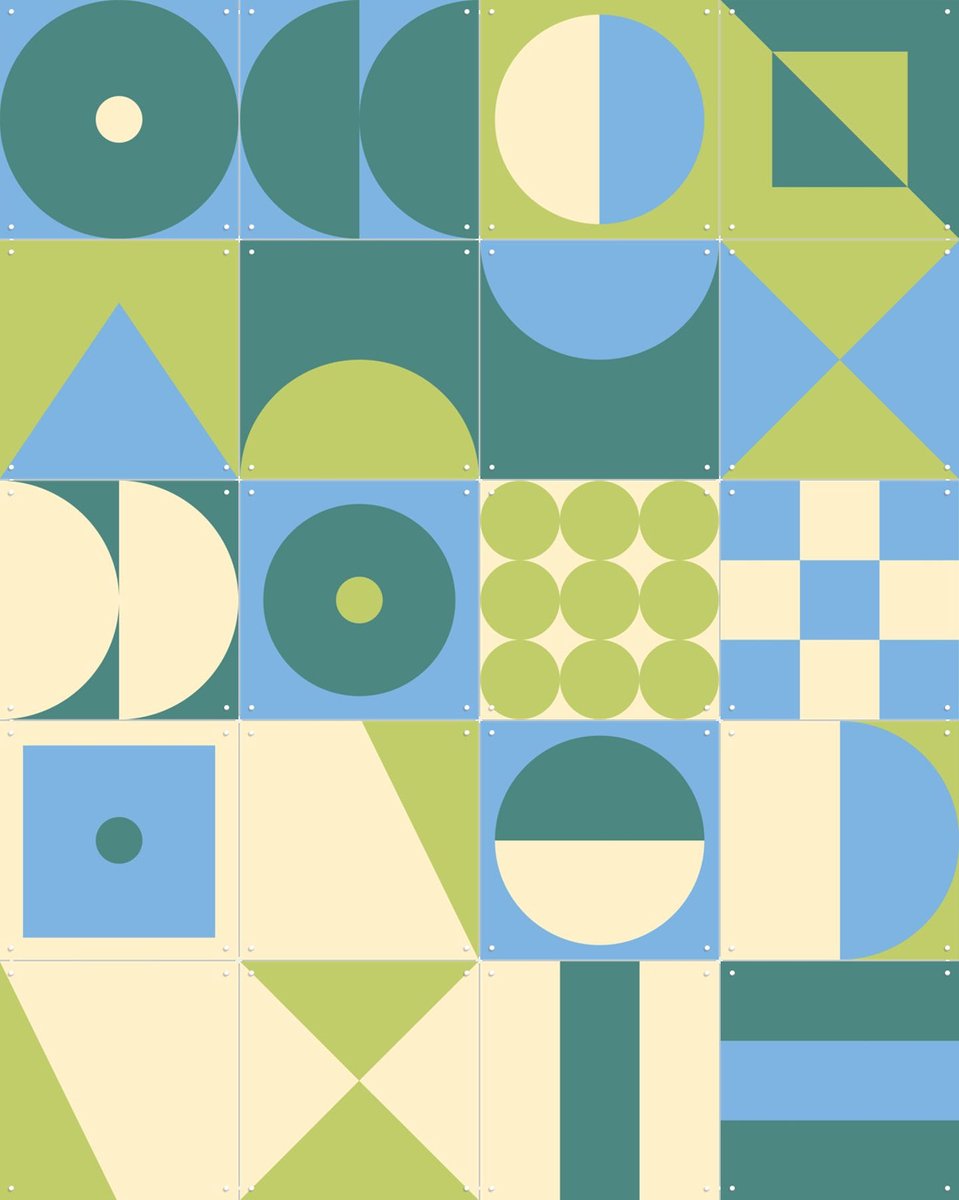 IXXI Groene Geometrische Collagebox, IXXI - 80 x 100 cm - Gratis ophangtool - Grote wanddecoratie en posters - Grafisch Ontwerp, Digitale Kunst