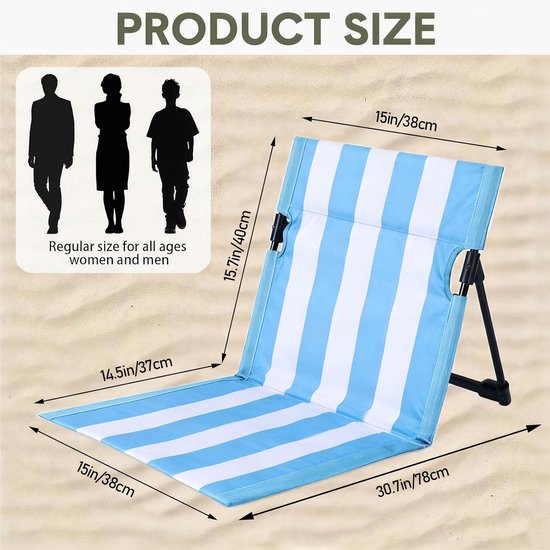 Strandstoel Opvouwbaar - opvouwbare kampeerstoel - Vloerstoel Inklapbaar met Rugleuning - met opbergtas - Campingstoel - Vouwstoel / kussen - Strandmat - Picknick - Strandstoelen - Strandmatten - ligbed - Klapstoel - Ligstoel - Blauw-witte strepen — afbeelding 2