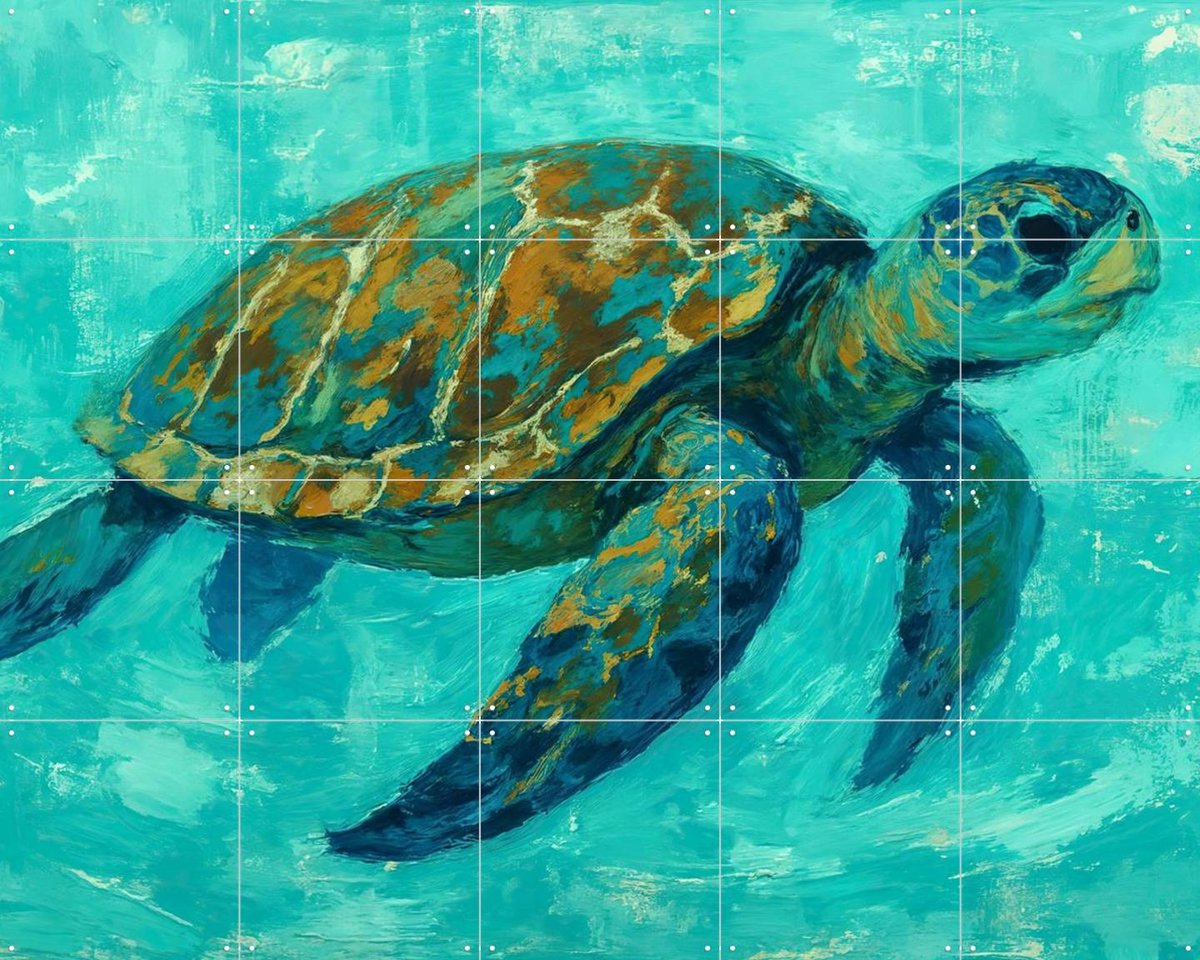 IXXI Zeeschildpad Zwemt in Tropisch Water, Natalie Bruns - 100 x 80 cm - Gratis ophangtool - Grote wanddecoratie en posters - Aquarel, Kwaststreken
