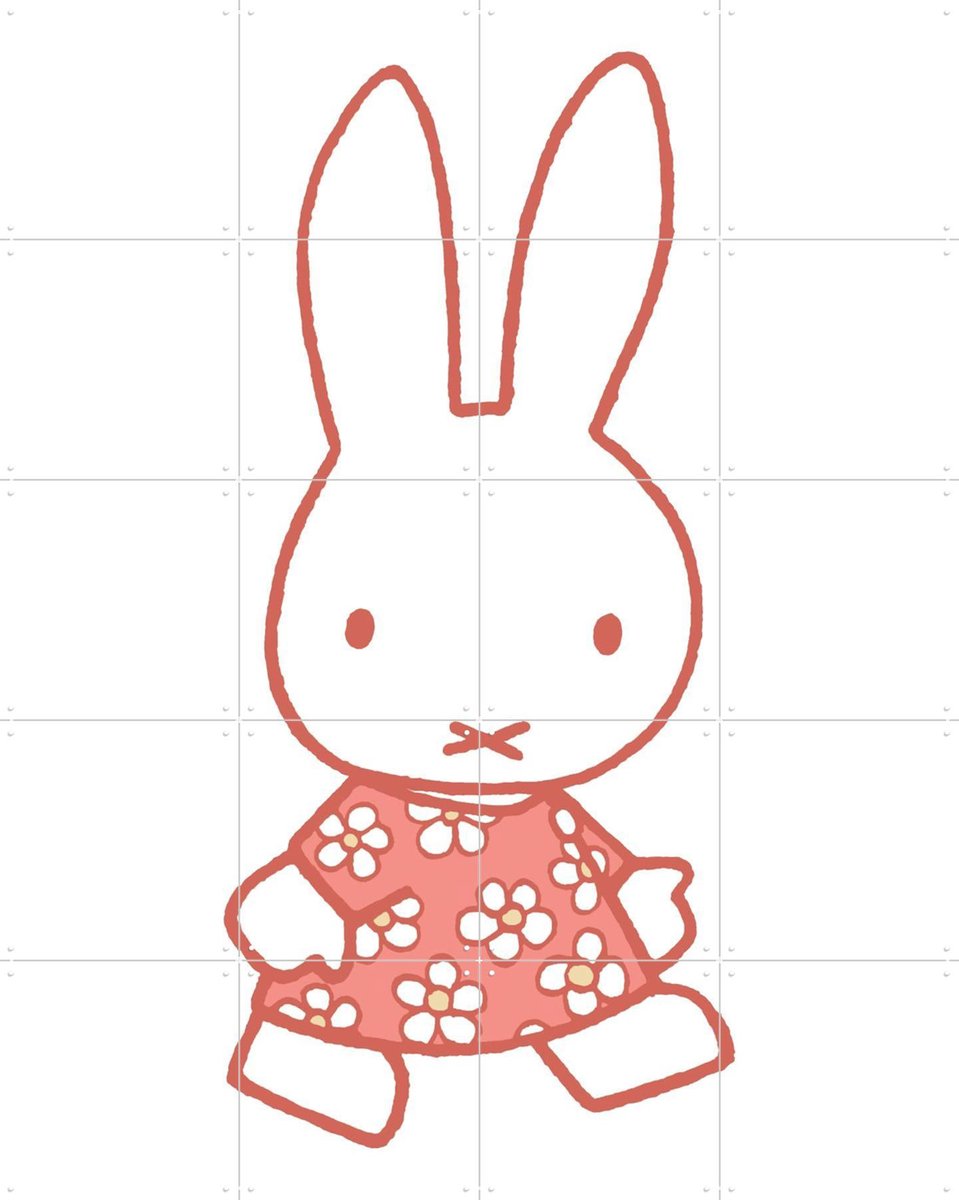 IXXI Nijntje Bloemetjes Jurk - Abrikoos, Nijntje - 80 x 100 cm - Gratis ophangtool - Grote wanddecoratie en posters - Speels, Illustraties