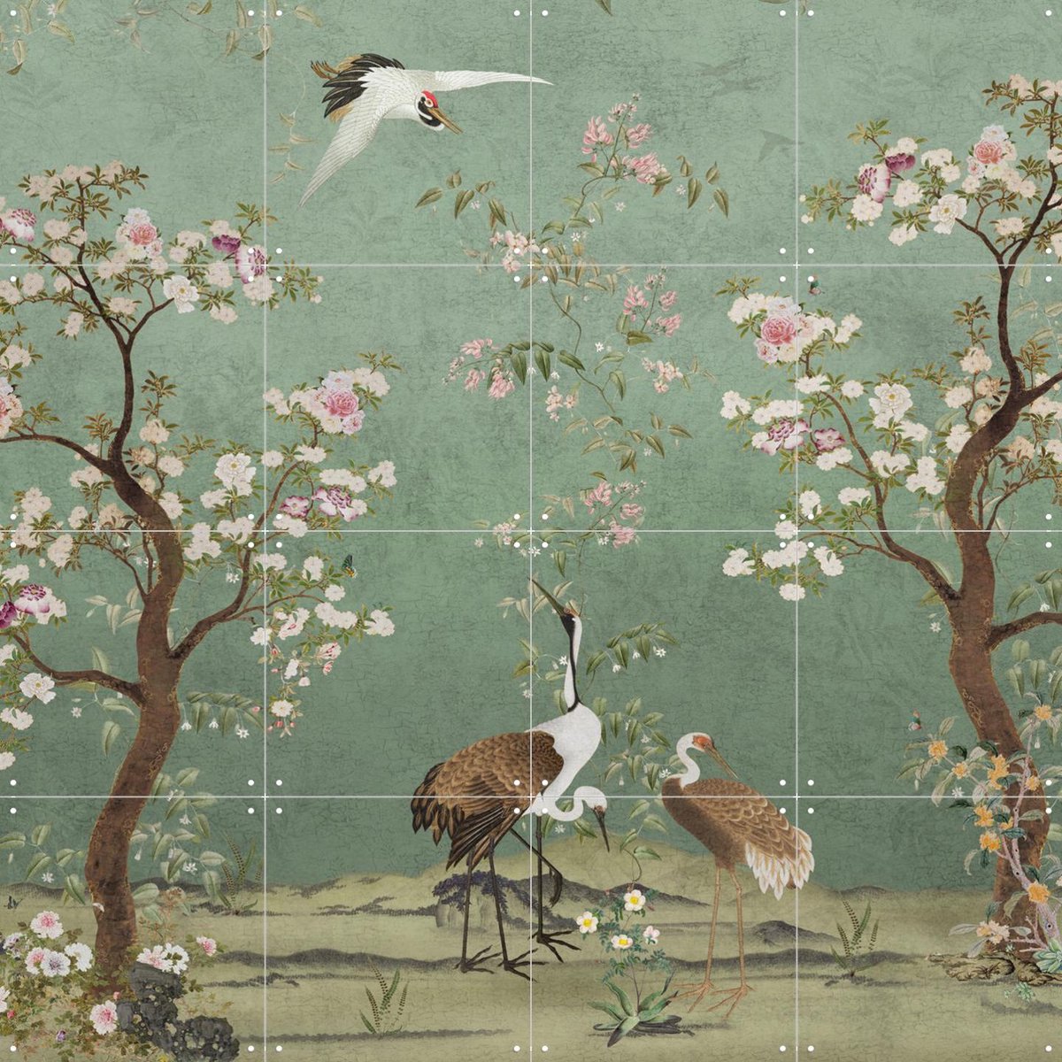 IXXI Midnight Chinoiserie Bids, Bloomery Decor - 80 x 80 cm - Gratis ophangtool - Grote wanddecoratie en posters - Ornamenteel Ontwerp, Ukiyo-e