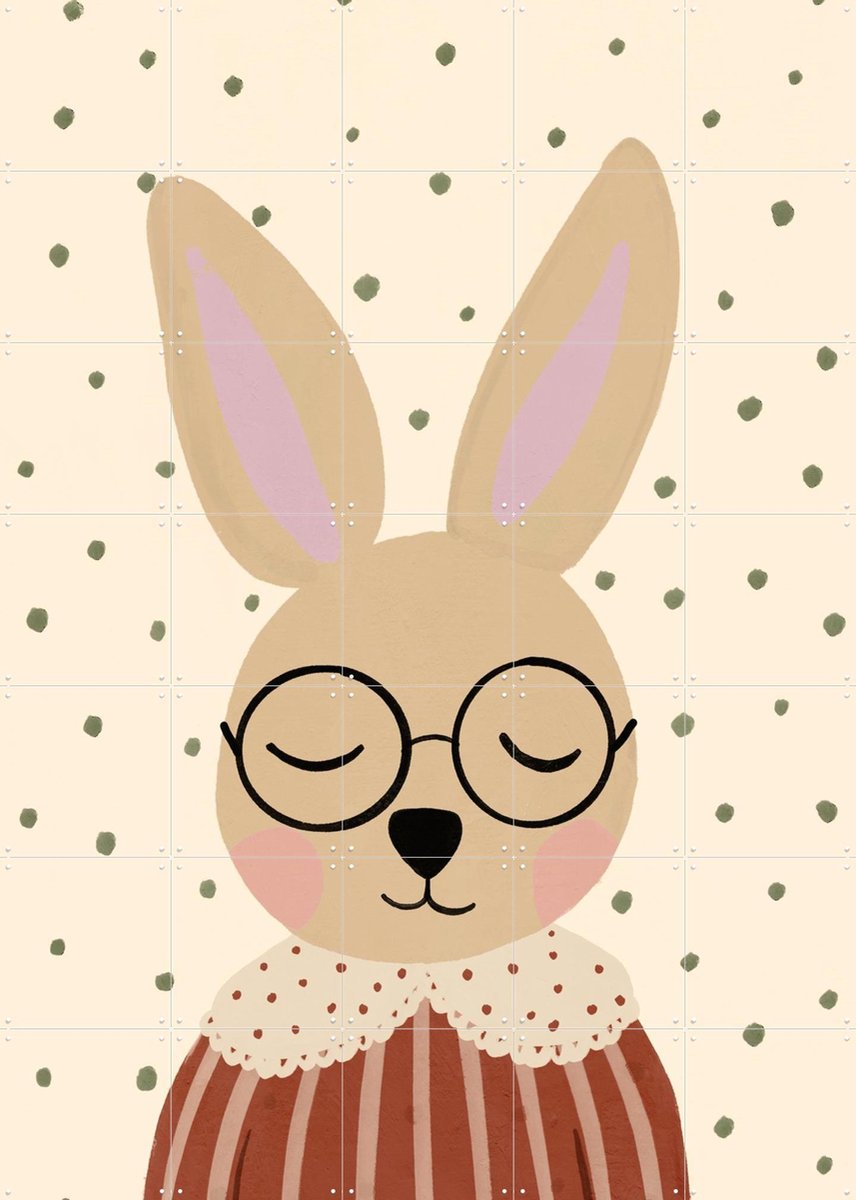 IXXI Calm Mind Bunny, Treechild & Various - 100 x 140 cm - Gratis ophangtool - Grote wanddecoratie en posters - Kleurrijk, Retro, Geometrische Kunst
