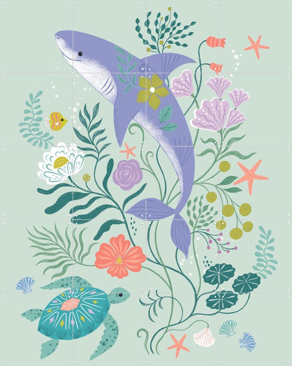 IXXI Ocean Friends, Bethan Janine - 80 x 100 cm - Gratis ophangtool - Grote wanddecoratie en posters - Cartoonesk, Speels, Kleurrijk, Illustraties