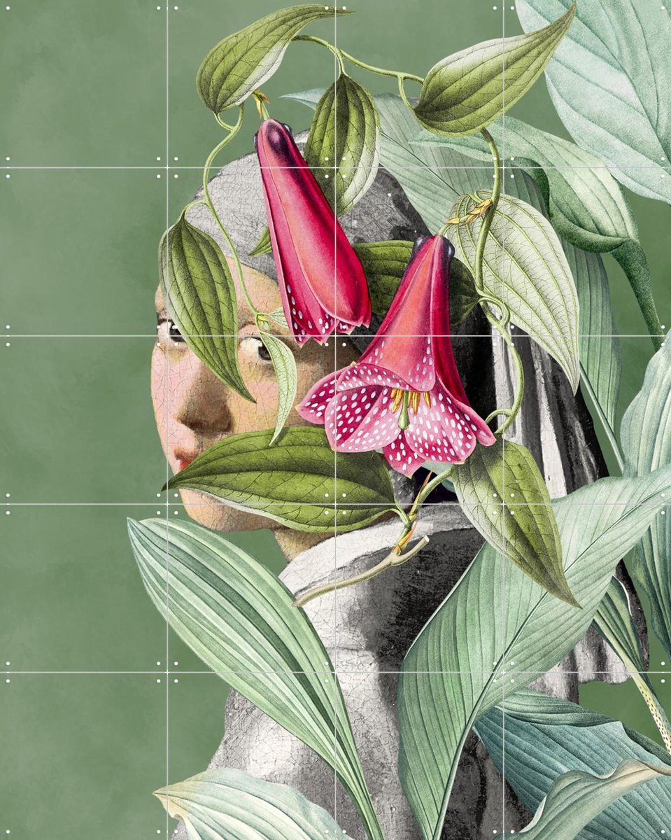IXXI Meisje met de Parel - The Shy Edition, Marja van den Hurk - 80 x 100 cm - Gratis ophangtool - Grote wanddecoratie en posters - Modern, Gemengde
