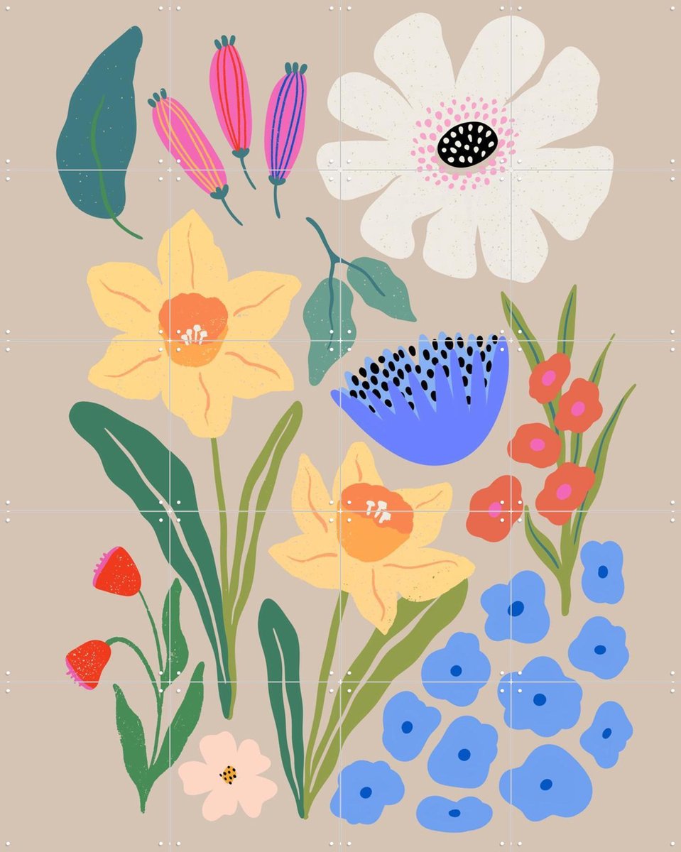 IXXI Blossoms Medley, Katarzyna Gąsiorowska & Various - 80 x 100 cm - Gratis ophangtool - Grote wanddecoratie en posters - Illustraties, Slaapkamer