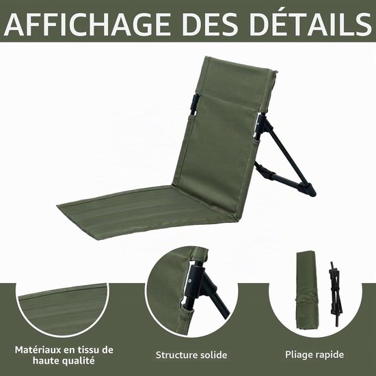 Strandstoel Opvouwbaar - opvouwbare kampeerstoel - Vloerstoel Inklapbaar met Rugleuning - met opbergtas - Campingstoel - Vouwstoel / kussen - Strandmat - Picknick - Strandstoelen - Strandmatten - ligbed - Klapstoel - Ligstoel - Khaki — afbeelding 2