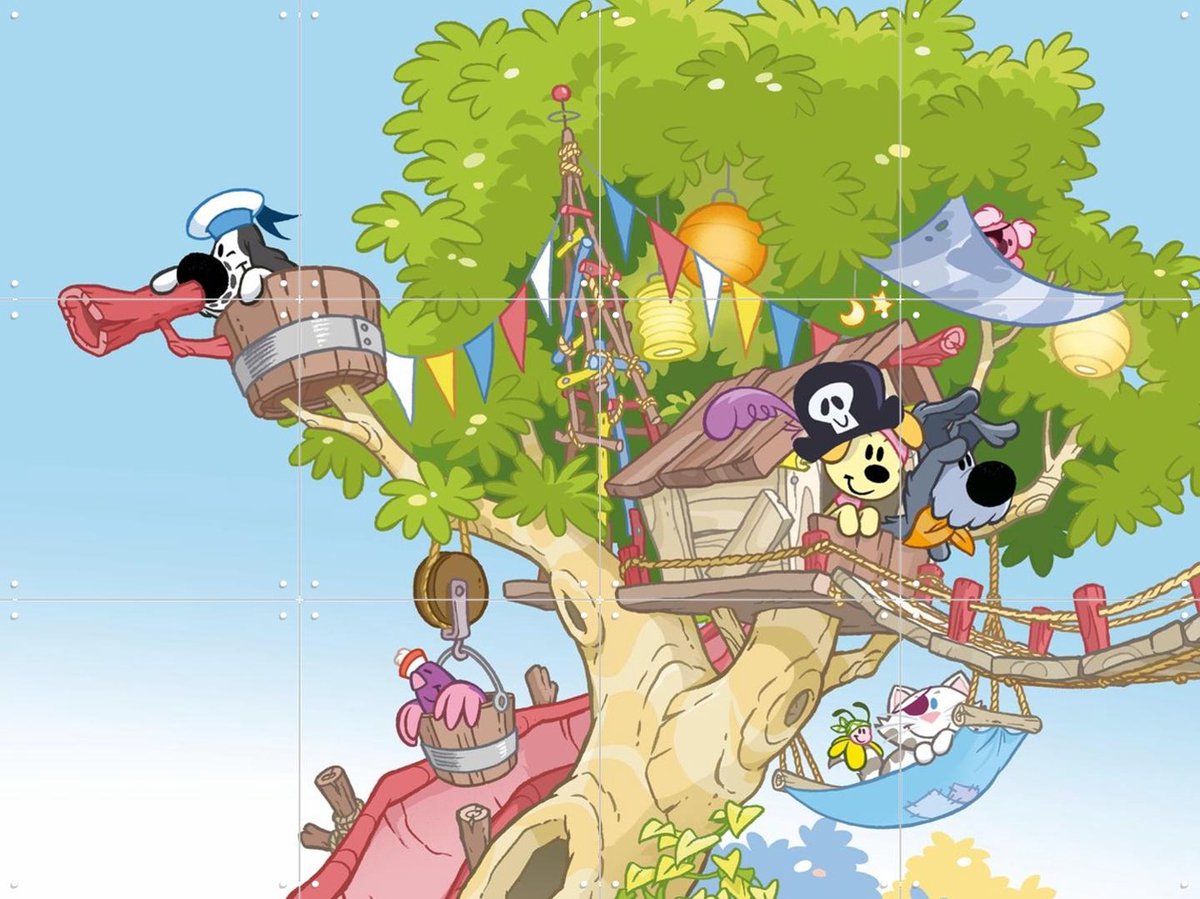 IXXI Woezel & Pip in de Boomhut, Woezel & Pip & Van Hoorne Studios - 80 x 60 cm - Gratis ophangtool - Grote wanddecoratie en posters - Cartoonesk
