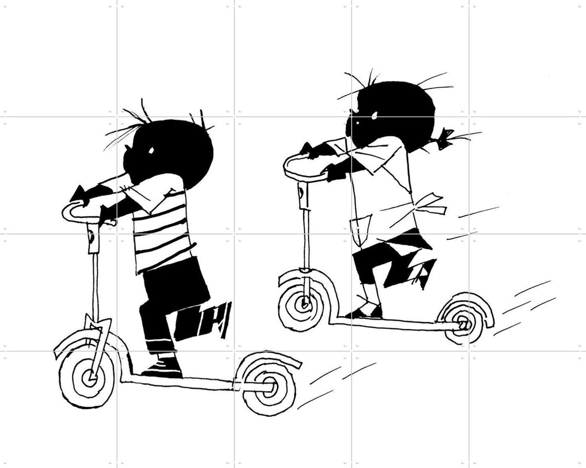 IXXI Racen Op De Step, Fiep Westendorp - 100 x 80 cm - Gratis ophangtool - Grote wanddecoratie en posters - Tekeningen, Speels, Kinderkamer, Kinderen