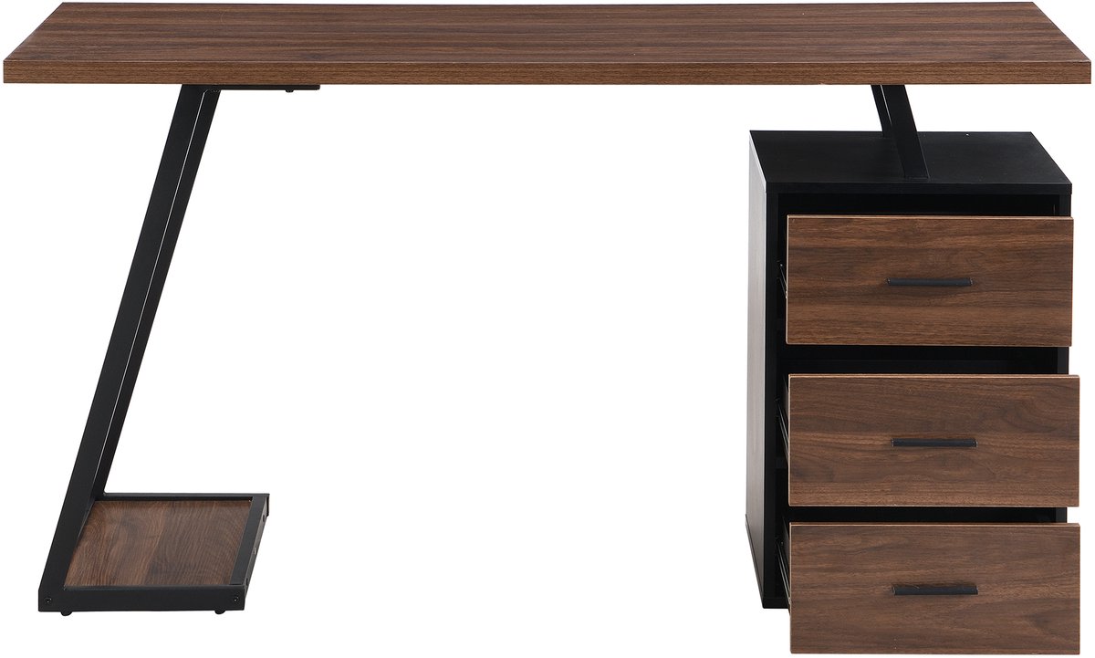 Bureau - Computertafel Met Schuine Poten En 3 Lades 138.5cm - Bruin