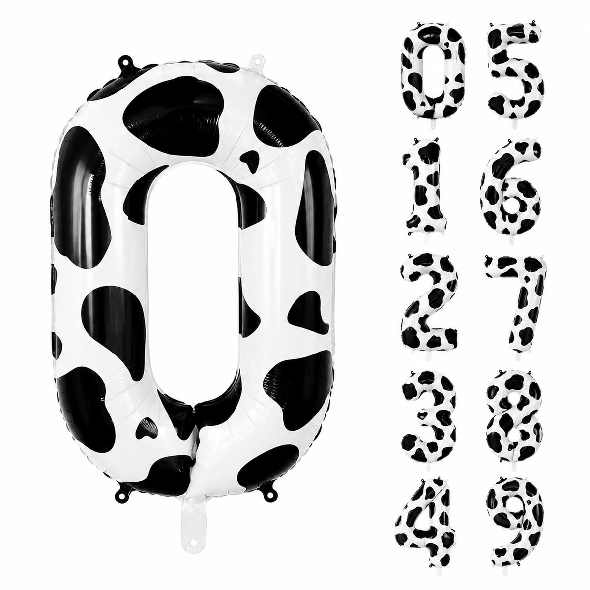 Fienosa Koe Cijfer 0 Ballon 101 CM - Nummer 0 - Cijferballon - XL Folieballon - Helium Ballon - Feestversiering - verjaardag - koeienprint
